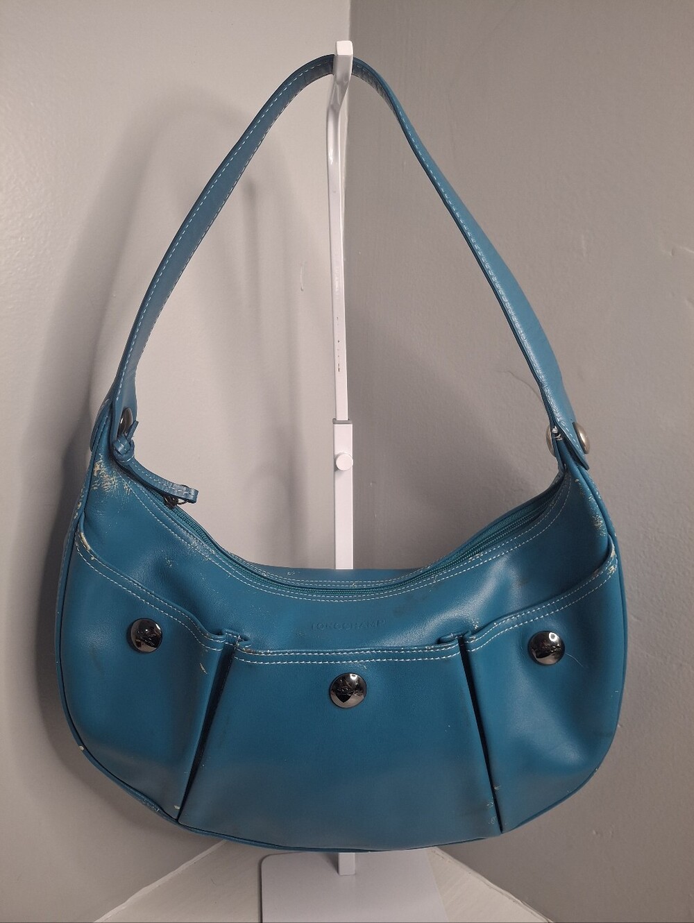 Longchamp Made in France Turquoise Leather Shoulder Bag Vintage PROJECT REHAB